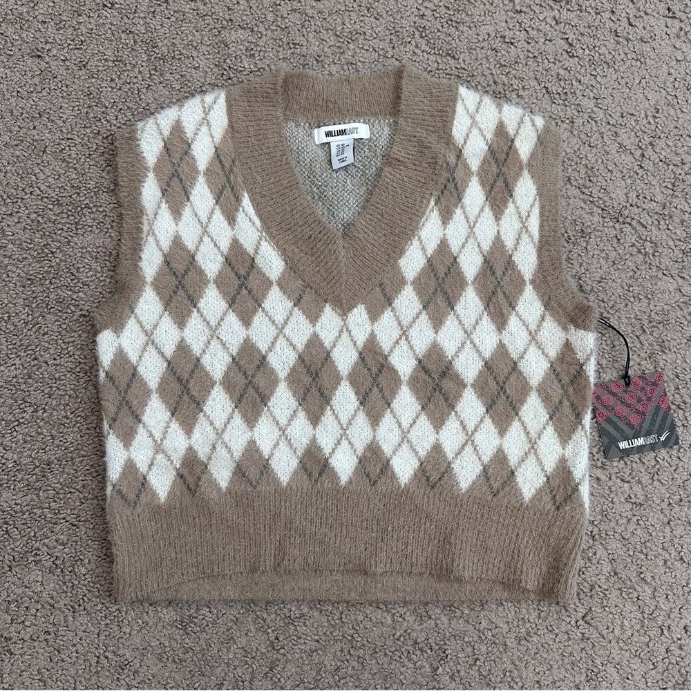 William Rast Argyle Tan Sweater Vest XS